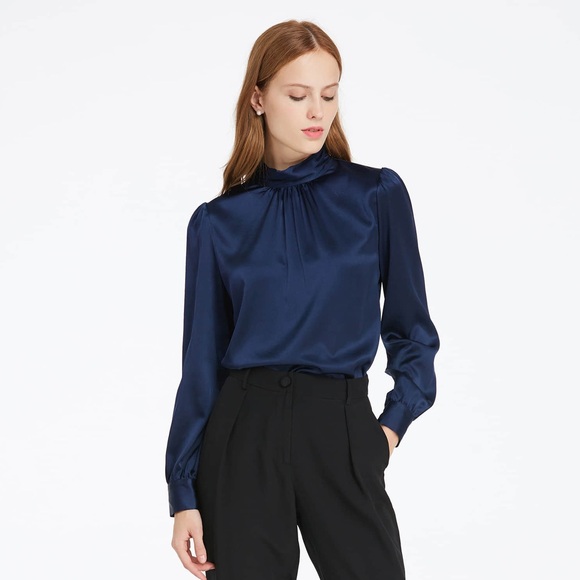 100% Silk Navy Blue Lilysilk Blouse - Picture 12 of 12